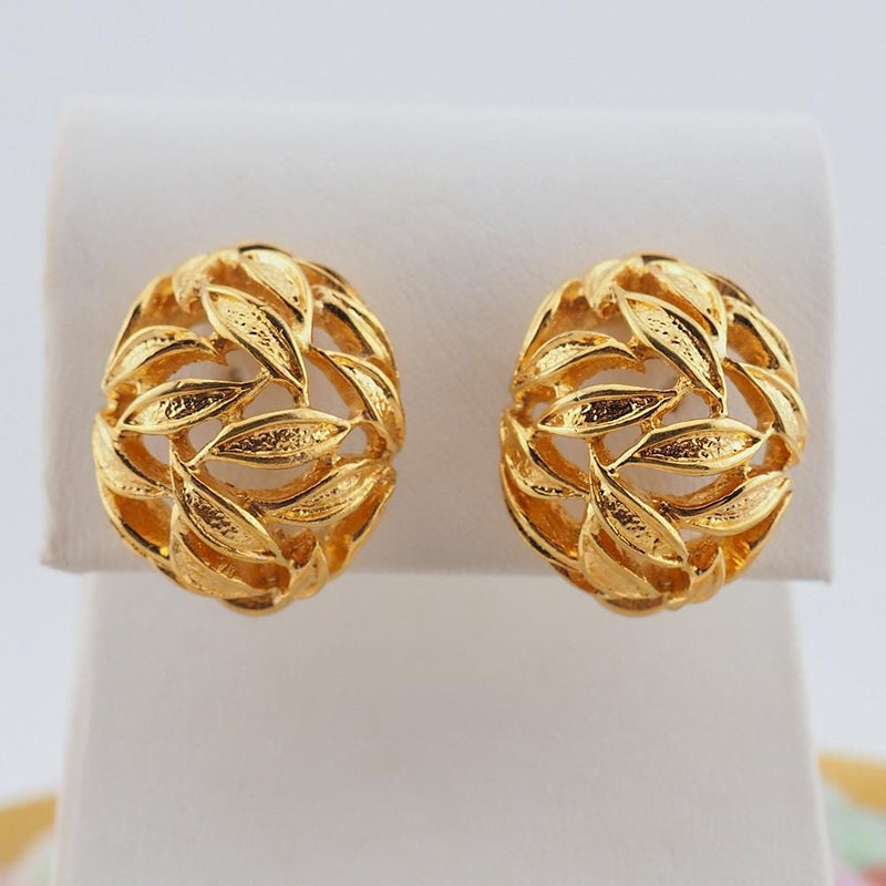 D'Orlan Earrings, Gold Tone Earrings, Clip On Earrings, Vintage Earrings, Half Hoop Earrings, Leaf Earrings, Designer Earrings, Gold Plate