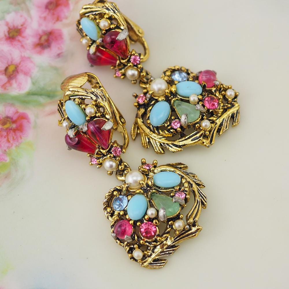 Vintage Hollycraft Brooch And clip-on shops earrings polished stones