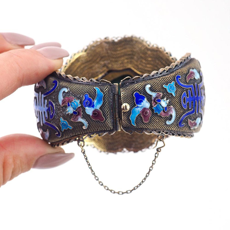 Chinese Export Bracelet, Filigree Bracelet, Turquoise Bracelet, Bat Bracelet, Enamel Bracelet, Chinese Export Silver, Wide Bracelet