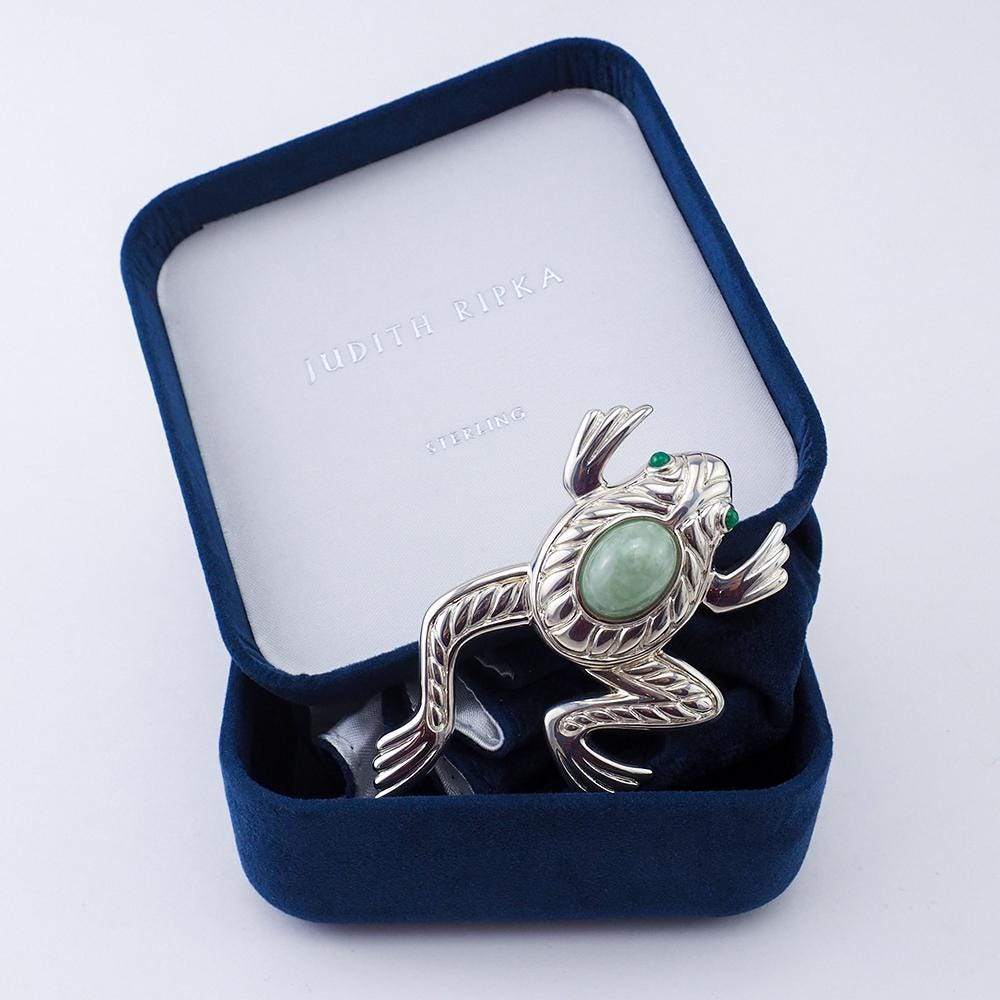 Judith Ripka Silver Jade Frog Brooch – Vintage Jewelry Girl