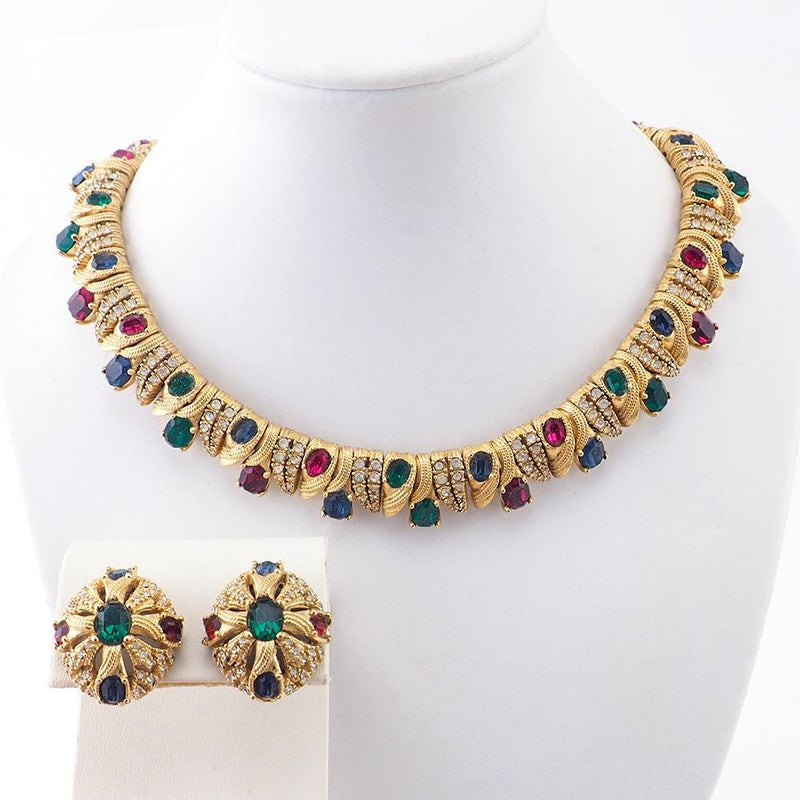 Ciner Jeweled Necklace Set, Jewels of India, Rhinestone Necklace, Ciner Earrings, Ciner Necklace, Necklace Earring Set, Vintage Necklace,