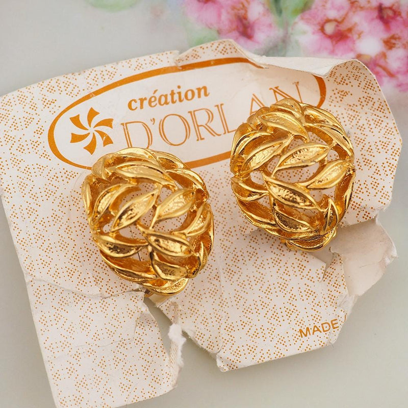 D'Orlan Earrings, Gold Tone Earrings, Clip On Earrings, Vintage Earrings, Half Hoop Earrings, Leaf Earrings, Designer Earrings, Gold Plate