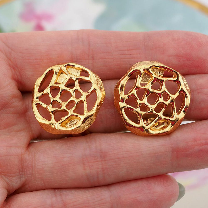 D'Orlan Earrings, Gold Tone Earrings, Clip On Earrings, Vintage Earrings, Honeycomb Earrings, Button Earrings, Designer Earrings, Gold Plate