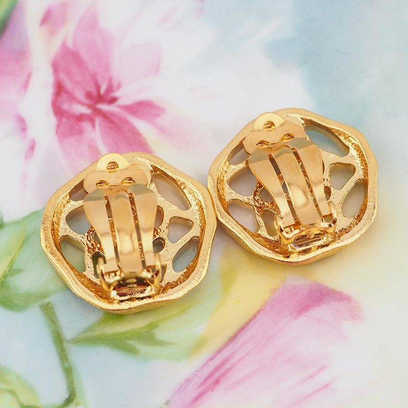 D'Orlan Earrings, Gold Tone Earrings, Clip On Earrings, Vintage Earrings, Honeycomb Earrings, Button Earrings, Designer Earrings, Gold Plate