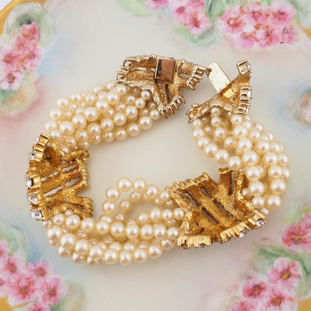 Ciner ブレスレット Vintage Jewelry - Ciner Faux Pearl & Rhinestone Bracelet