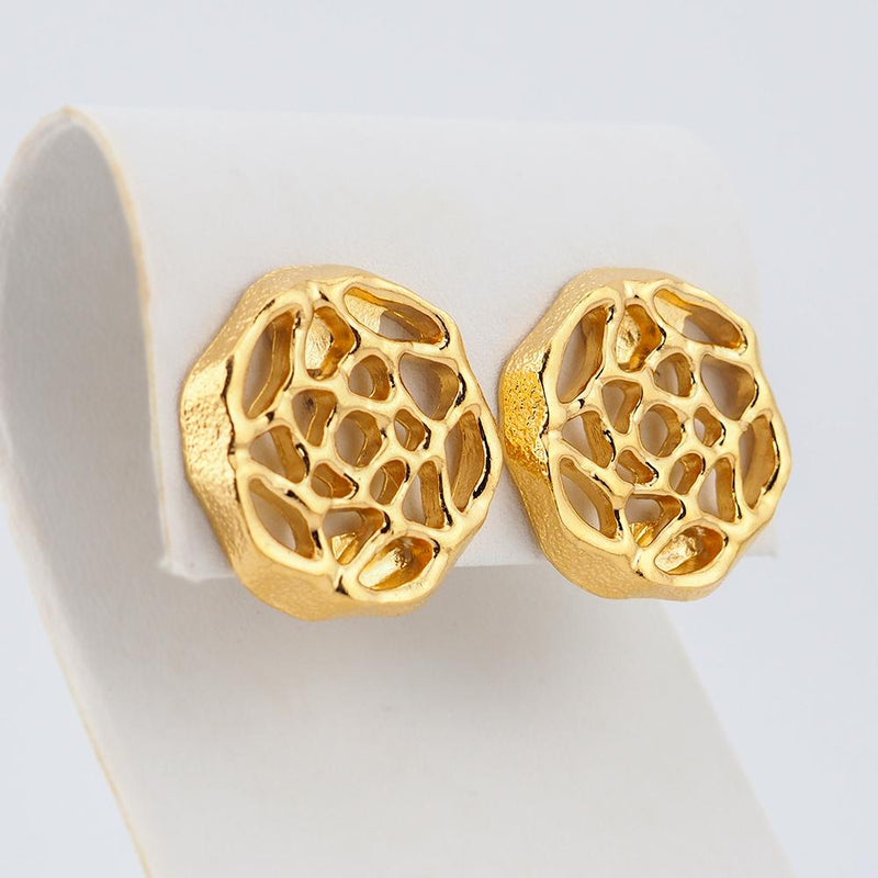 D'Orlan Earrings, Gold Tone Earrings, Clip On Earrings, Vintage Earrings, Honeycomb Earrings, Button Earrings, Designer Earrings, Gold Plate