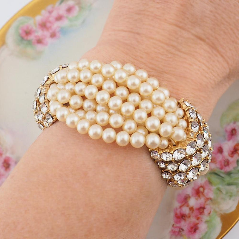 Ciner Bracelet, Pearl Rhinestone Bracelet, Faux Pearl, Ciner Jewelry, Vintage Bracelet, Sparkle Bracelet, Pearl Bracelet, Glass Pearls