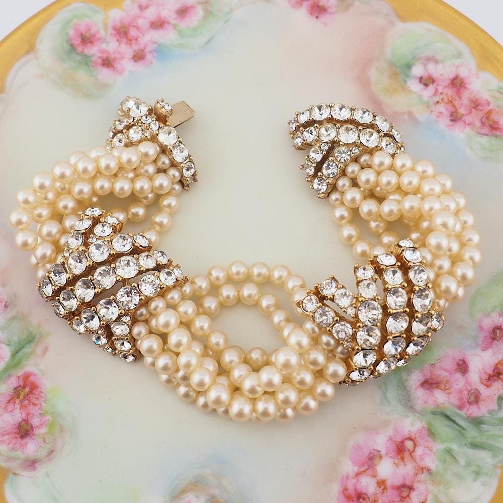 Ciner ブレスレット Vintage Jewelry - Ciner Faux Pearl & Rhinestone Bracelet