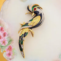 D'Orlan Brooch, Bird Brooch, Fantasy Bird, Figural Brooch, Enamel Brooch, Rhinestone Brooch, Gold Plated Brooch, D'Orlan Jewelry