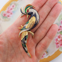 D'Orlan Brooch, Bird Brooch, Fantasy Bird, Figural Brooch, Enamel Brooch, Rhinestone Brooch, Gold Plated Brooch, D'Orlan Jewelry