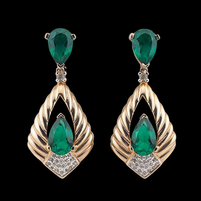 Panetta Earrings, Vintage Earrings, Faux Emerald Earrings, Clip-on Earrings, Drop Earrings, Gold Earrings, Vintage Clip Earrings