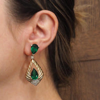 Panetta Earrings, Vintage Earrings, Faux Emerald Earrings, Clip-on Earrings, Drop Earrings, Gold Earrings, Vintage Clip Earrings