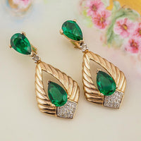 Panetta Earrings, Vintage Earrings, Faux Emerald Earrings, Clip-on Earrings, Drop Earrings, Gold Earrings, Vintage Clip Earrings