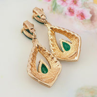 Panetta Earrings, Vintage Earrings, Faux Emerald Earrings, Clip-on Earrings, Drop Earrings, Gold Earrings, Vintage Clip Earrings