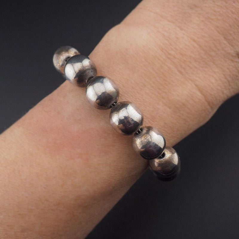 Silver Ball Bracelet, Taxco Silver Bracelet, Silver Bead Bracelet, Mexican Silver Bracelet, Sterling Silver Bracelet, Big Bead Bracelet, 925