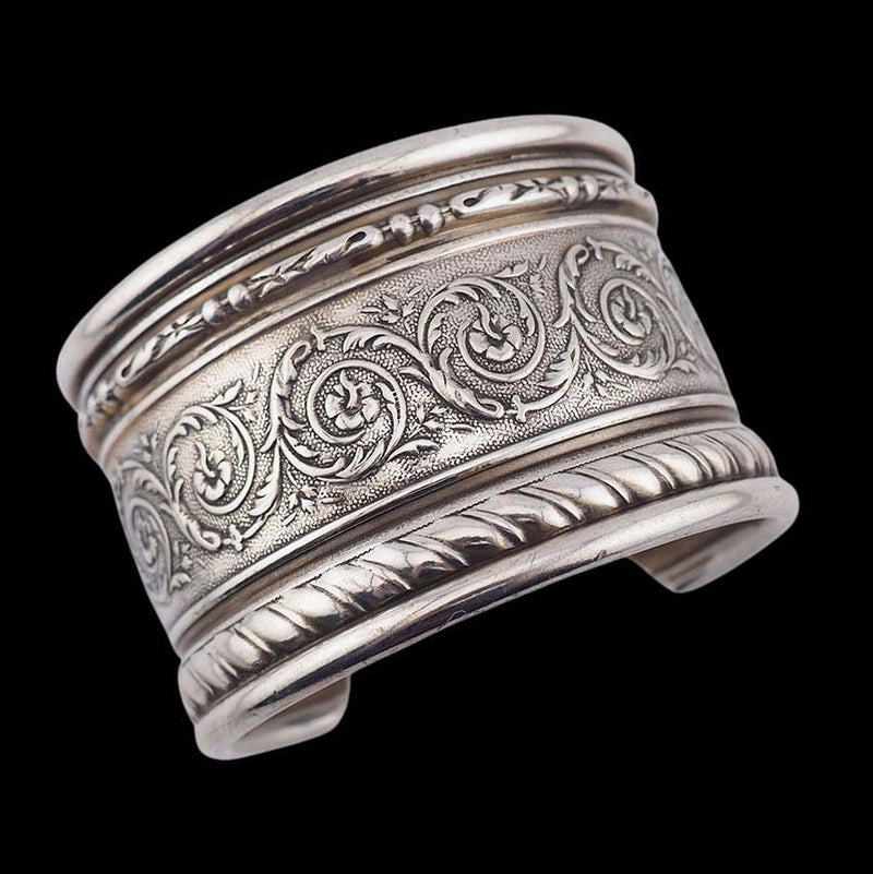 Wide Silver Cuff Bracelet, Victorian Style Bracelet, Heavy Silver Bracelet, Sterling Silver Bracelet, Handcrafted Bracelet, Wide Bracelet