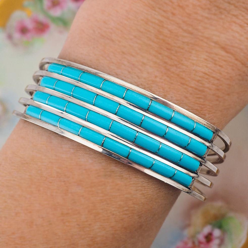 Turquoise Inlay Bracelet, Anselm Wallace Bracelet, Sleeping Beauty, Zuni Bracelet, Native American Bracelet, Southwestern Bracelet, 925 Cuff