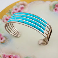 Turquoise Inlay Bracelet, Anselm Wallace Bracelet, Sleeping Beauty, Zuni Bracelet, Native American Bracelet, Southwestern Bracelet, 925 Cuff