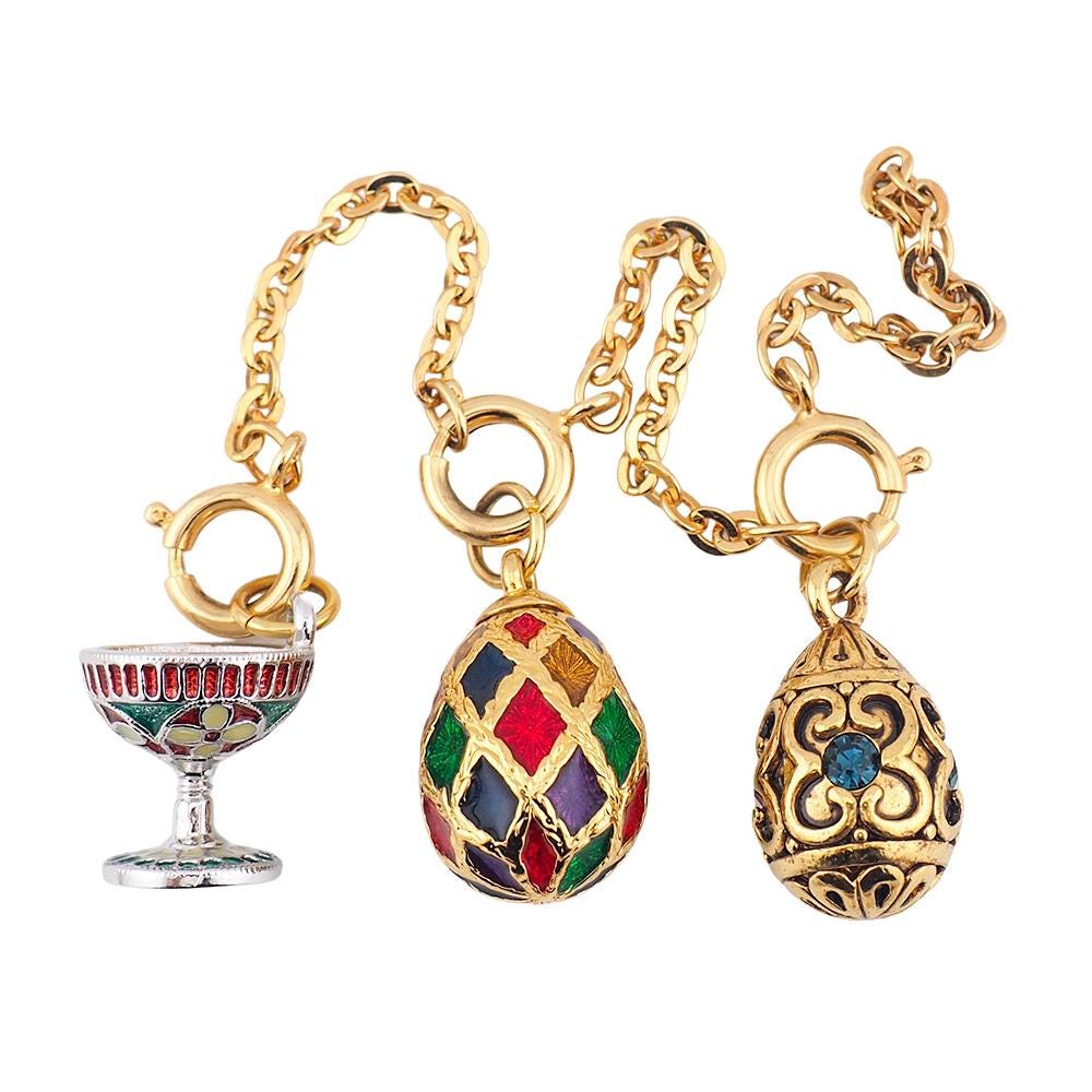 Joan Rivers Charms, Joan Rivers Egg, Charm Extension, Set of 3, Faberge Egg, Egg Necklace, Egg Charm, Goblet Charm, Enamel Egg, Joan Rivers