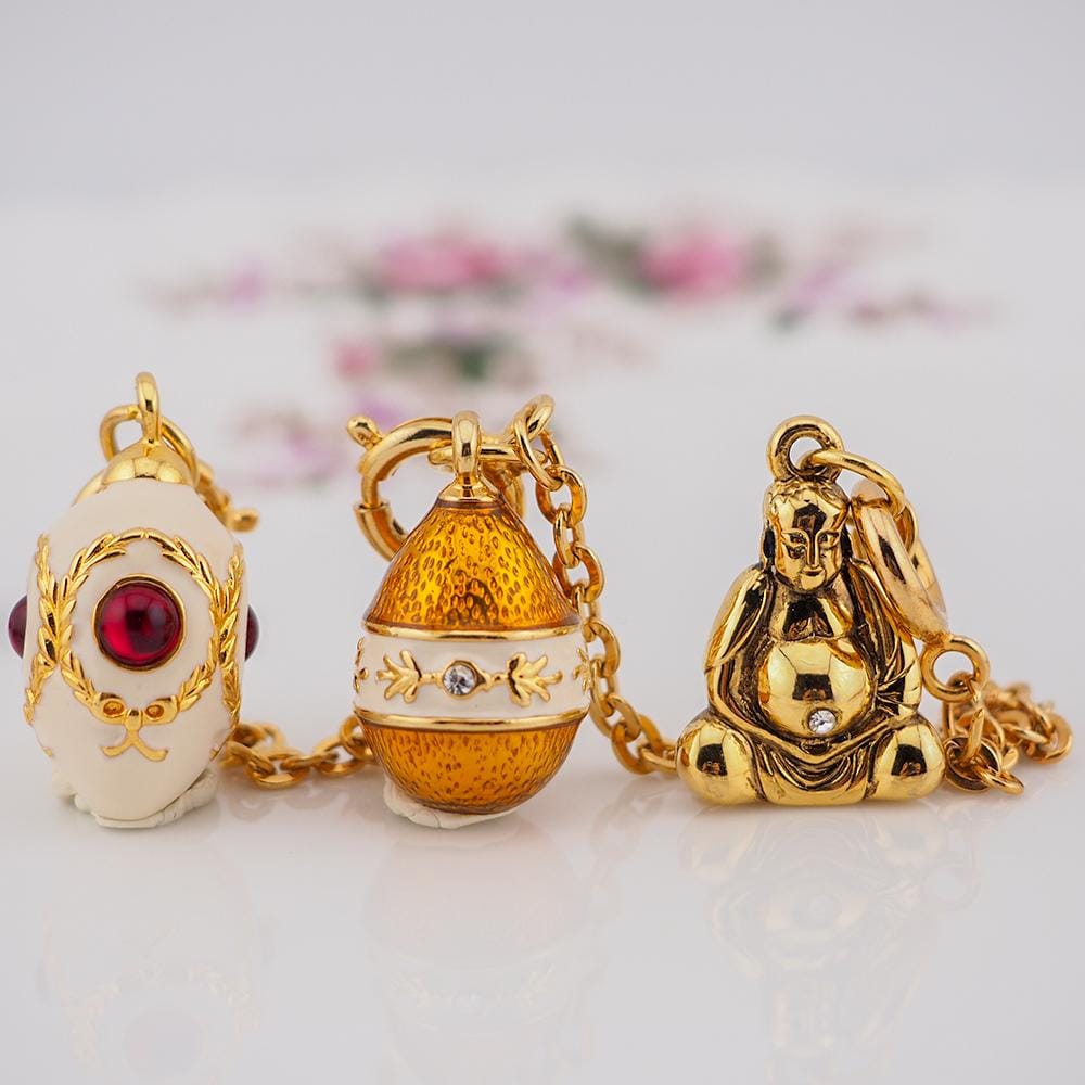 Joan Rivers Charms, Joan Rivers Egg, Charm Extension, Set of 3, Faberge Egg, Egg Necklace, Egg Charm, Buddha Charm, Enamel Egg, Joan Rivers