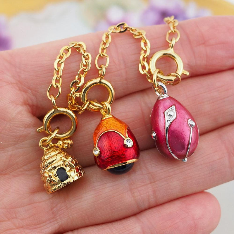 Joan Rivers Charms, Joan Rivers Egg, Charm Extension, Set of 3, Faberge Egg, Egg Necklace, Egg Charm, Beehive Charm, Jeweled Egg Charm