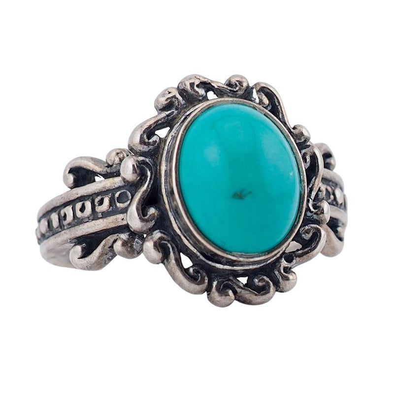 Turquoise Ring, Sterling Silver Ring, Vintage Ring, Antique Style Ring, Blue Stone Ring, Size 7 Ring, Cabochon Ring, 925 Ring