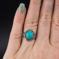 Turquoise Ring, Sterling Silver Ring, Vintage Ring, Antique Style Ring, Blue Stone Ring, Size 7 Ring, Cabochon Ring, 925 Ring