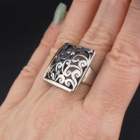 Silver and Gold Openwork Cubic Ring, Square Ring, Silver Ring, Size 8 Ring, Estate Ring, 925 Ring, 14K Gold Accent, Unique Ring, Artsy Ring