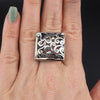 Silver and Gold Openwork Cubic Ring, Square Ring, Silver Ring, Size 8 Ring, Estate Ring, 925 Ring, 14K Gold Accent, Unique Ring, Artsy Ring