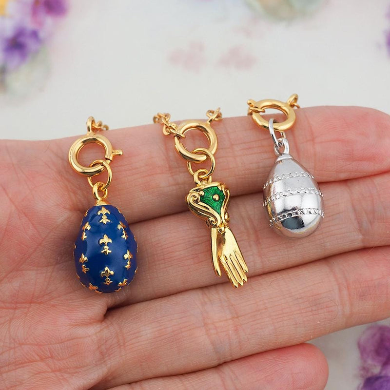 Joan Rivers Charms, Joan Rivers Egg, Charm Extension, Set of 3, Faberge Egg, Egg Necklace, Egg Charm, Hand Charm, Fleur De Lis Charm, Enamel