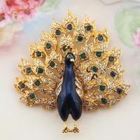 Gold Plated Peacock Brooch, Vintage Brooch, Peacock Pin, Rhinestone Brooch, Bird Brooch, Fantasy Bird Brooch, Enamel Bird Brooch, Peacock