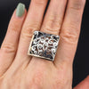 Silver and Gold Openwork Cubic Ring, Square Ring, Silver Ring, Size 8 Ring, Estate Ring, 925 Ring, 14K Gold Accent, Unique Ring, Artsy Ring