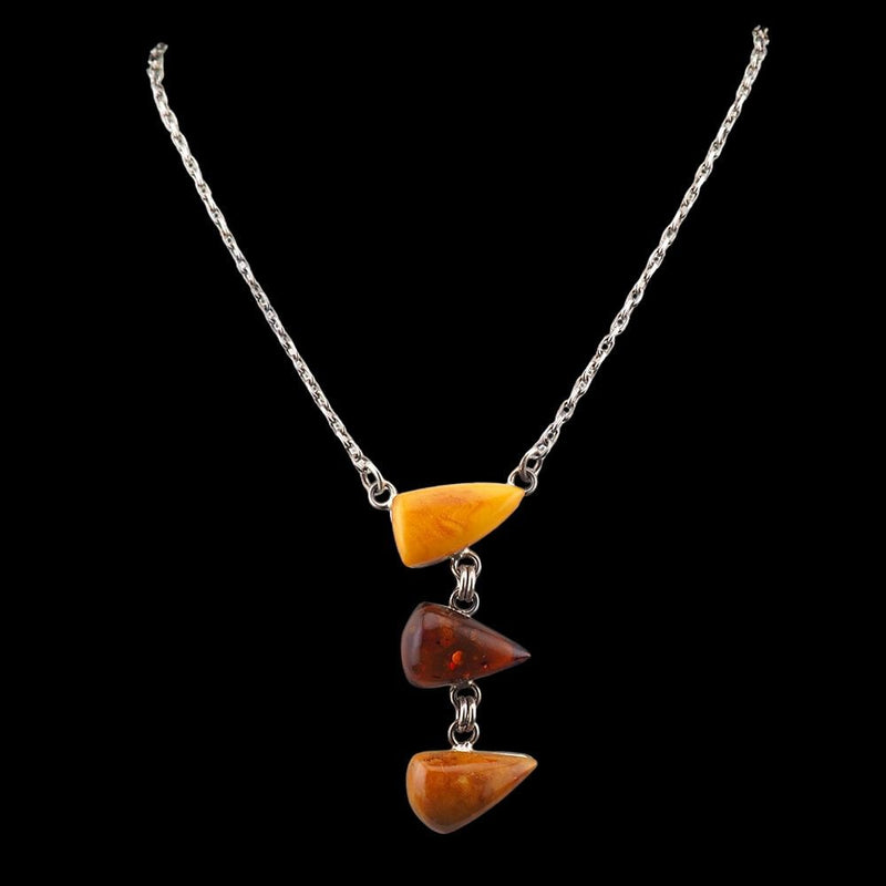 Amber Necklace, Silver Amber Necklace, Sterling Silver Necklace, Modernist Necklace, Geometric Necklace, Drop Necklace, Y Necklace