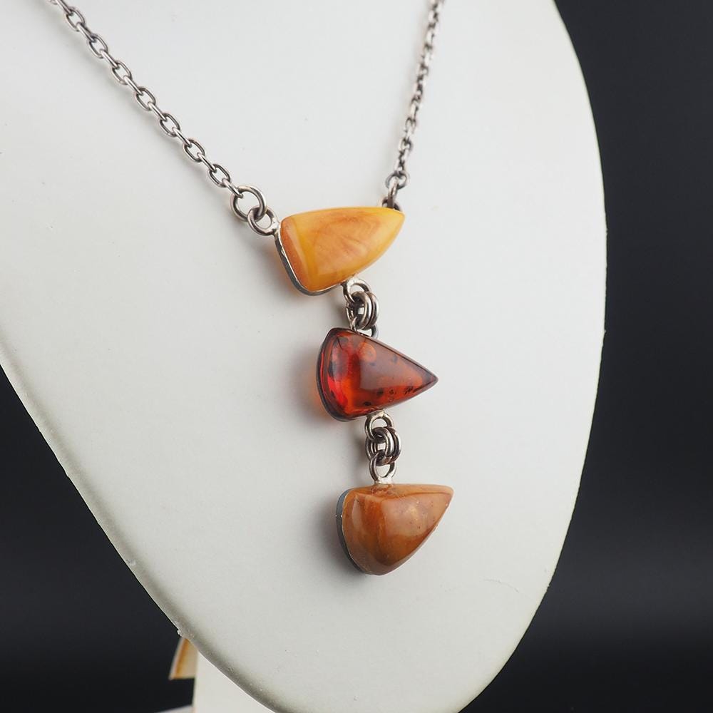 Amber Necklace, Silver Amber Necklace, Sterling Silver Necklace, Modernist Necklace, Geometric Necklace, Drop Necklace, Y Necklace