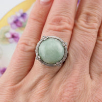 Judith Ripka Jade Ring, Sterling Silver Ring, Vintage Style Ring, Green Jade Ring, Judith Ripka Ring, Round Ring, Size 5 Ring, 925 Ring