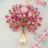 Vintage Pink Rhinestone Brooch, Austria Brooch, Vintage Brooch, Pearl Drop Brooch, Statement Brooch, Austrian Crystal Brooch, Rhinestone Pin