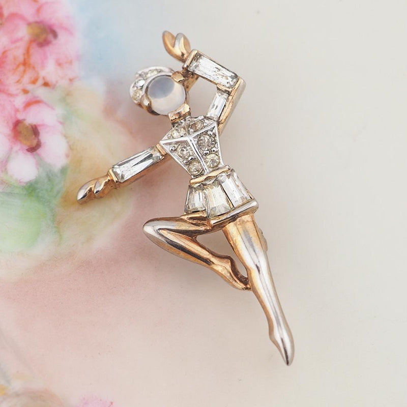 Trifari Ballerina Brooch Pair, Vicki Nicki, 1950s Brooch, Vintage Trifari, Trifari Pin, Dancer Brooch, Rhinestone Brooch, Alfred Phillipe