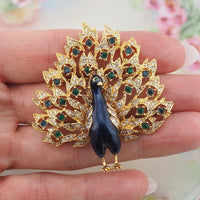 Gold Plated Peacock Brooch, Vintage Brooch, Peacock Pin, Rhinestone Brooch, Bird Brooch, Fantasy Bird Brooch, Enamel Bird Brooch, Peacock