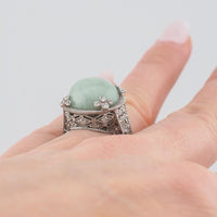 Judith Ripka Jade Ring, Sterling Silver Ring, Vintage Style Ring, Green Jade Ring, Judith Ripka Ring, Round Ring, Size 5 Ring, 925 Ring