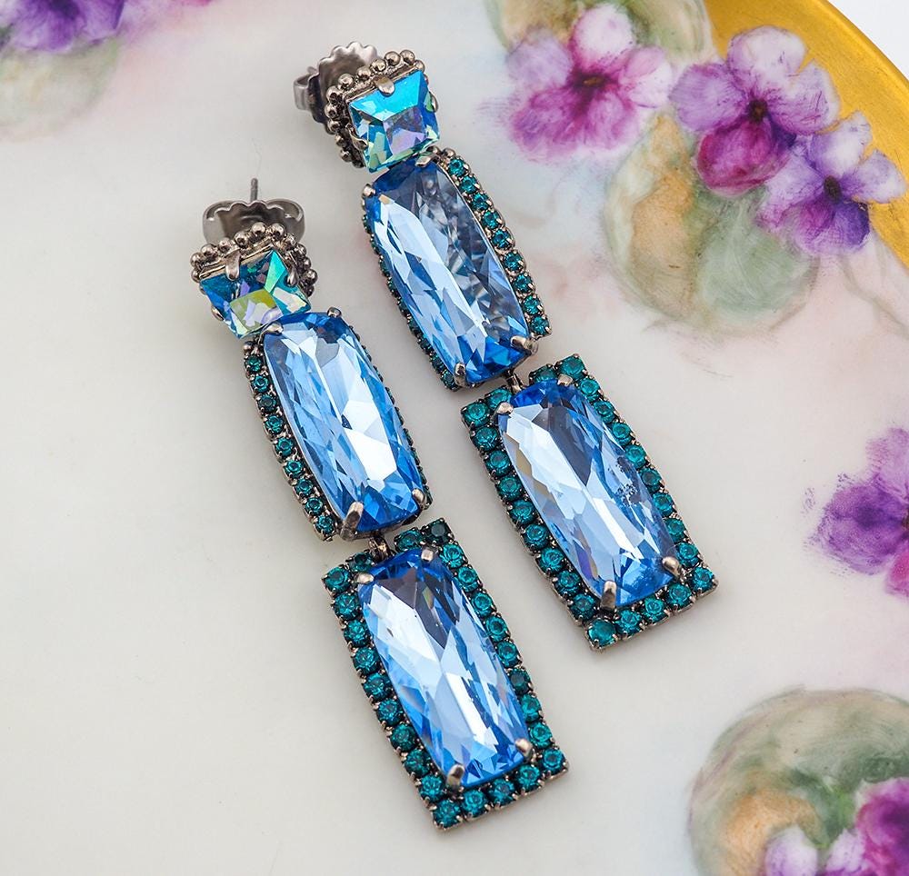 Sorrelli Earrings, Drop Earrings, Rhinestone Earrings, Long Earrings, Blue Earrings, Statement Earrings, Pierced Earrings, Sorrelli Jewelry