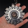 Huge Mexican Sterling Pendant, Smoky Quartz Pendant, Aztec Mayan Design, Vintage Silver Pendant, Iguala Mexico Pendant, 925 Silver Pendant