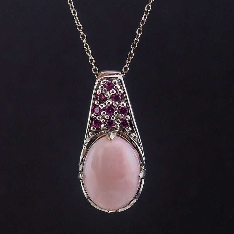 Sterling Silver Drop Pendant, Pink Opal Pendant Necklace, Rhodolite Garnet Pendant, Pink Gemstone Necklace, Pink Drop Necklace, Pink Pendant