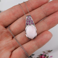Sterling Silver Drop Pendant, Pink Opal Pendant Necklace, Rhodolite Garnet Pendant, Pink Gemstone Necklace, Pink Drop Necklace, Pink Pendant