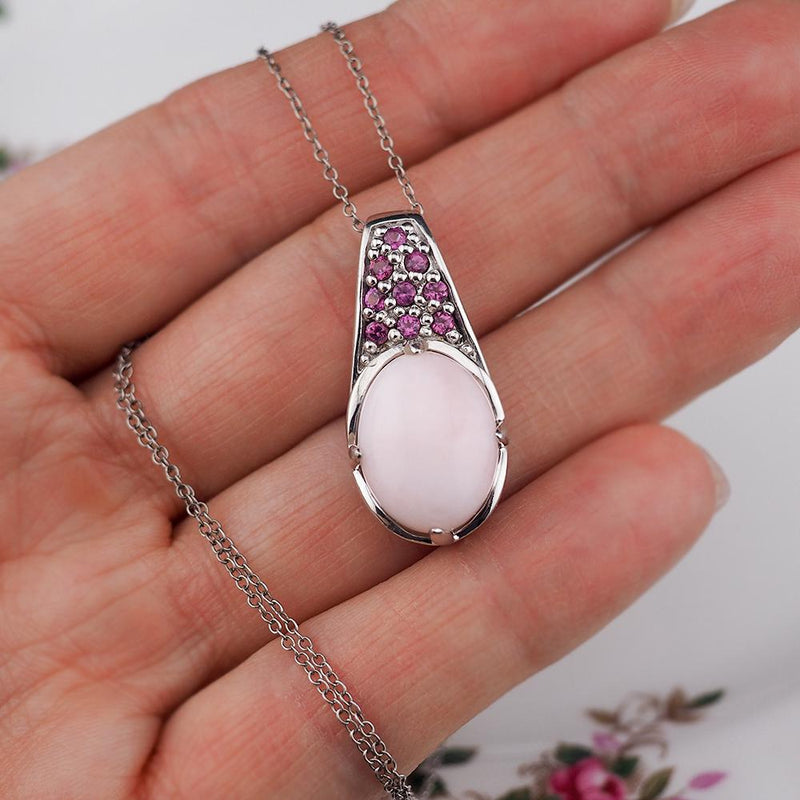 Sterling Silver Drop Pendant, Pink Opal Pendant Necklace, Rhodolite Garnet Pendant, Pink Gemstone Necklace, Pink Drop Necklace, Pink Pendant