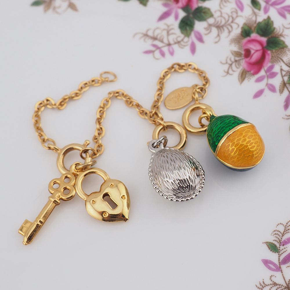 Joan Rivers Charms, Joan Rivers Egg, Egg Charm, Set of 3, Faberge Egg, Egg Necklace, Lock and Key Charm, Enamel Egg Charm, Charm Set