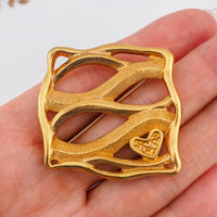 Lanvin Heart Brooch, Vintage Lanvin Brooch, Gold Tone Brooch, Heart Brooch, Modernist Brooch, Designer Brooch, Square Brooch, 1980s Brooch