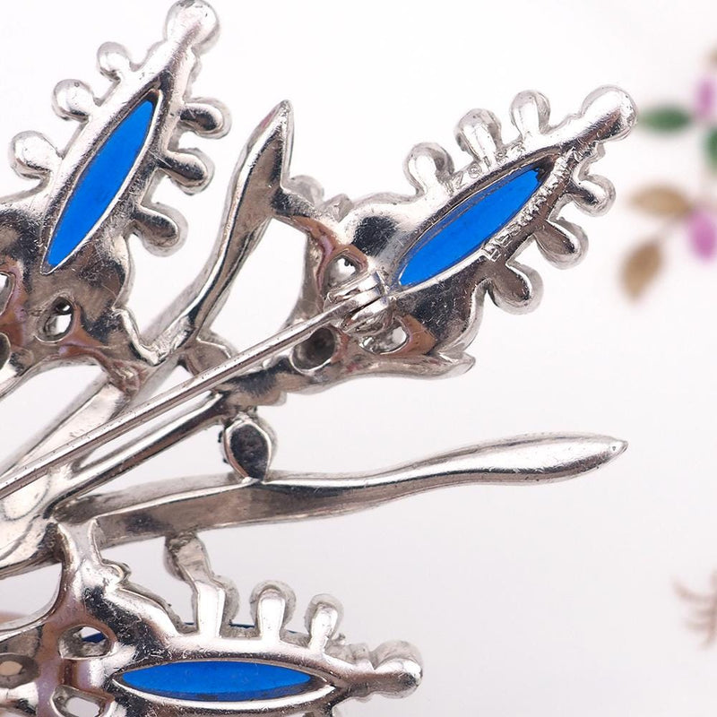 Trifari Brooch, 1940s Brooch, Blue Trifari Brooch, Trifari Lozenges Flower Brooch, Vintage Brooch, Rhinestone Brooch, Alfred Philippe Brooch