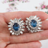 Kramer Earrings, 1950s Earrings, Vintage Earrings, Blue Earrings, Clip On Earrings, Crystal Earrings, Rhinestone Earrings, Bridal Earrings