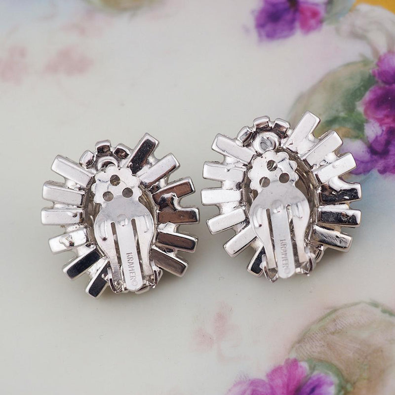 Kramer Earrings, 1950s Earrings, Vintage Earrings, Blue Earrings, Clip On Earrings, Crystal Earrings, Rhinestone Earrings, Bridal Earrings