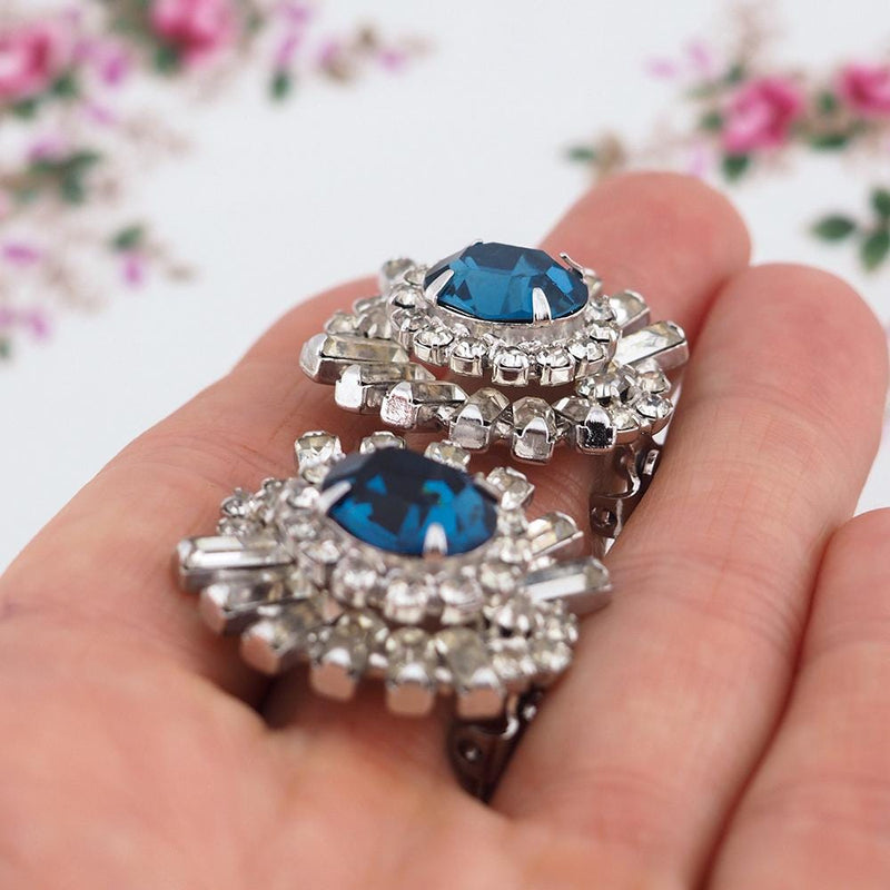 Kramer Earrings, 1950s Earrings, Vintage Earrings, Blue Earrings, Clip On Earrings, Crystal Earrings, Rhinestone Earrings, Bridal Earrings